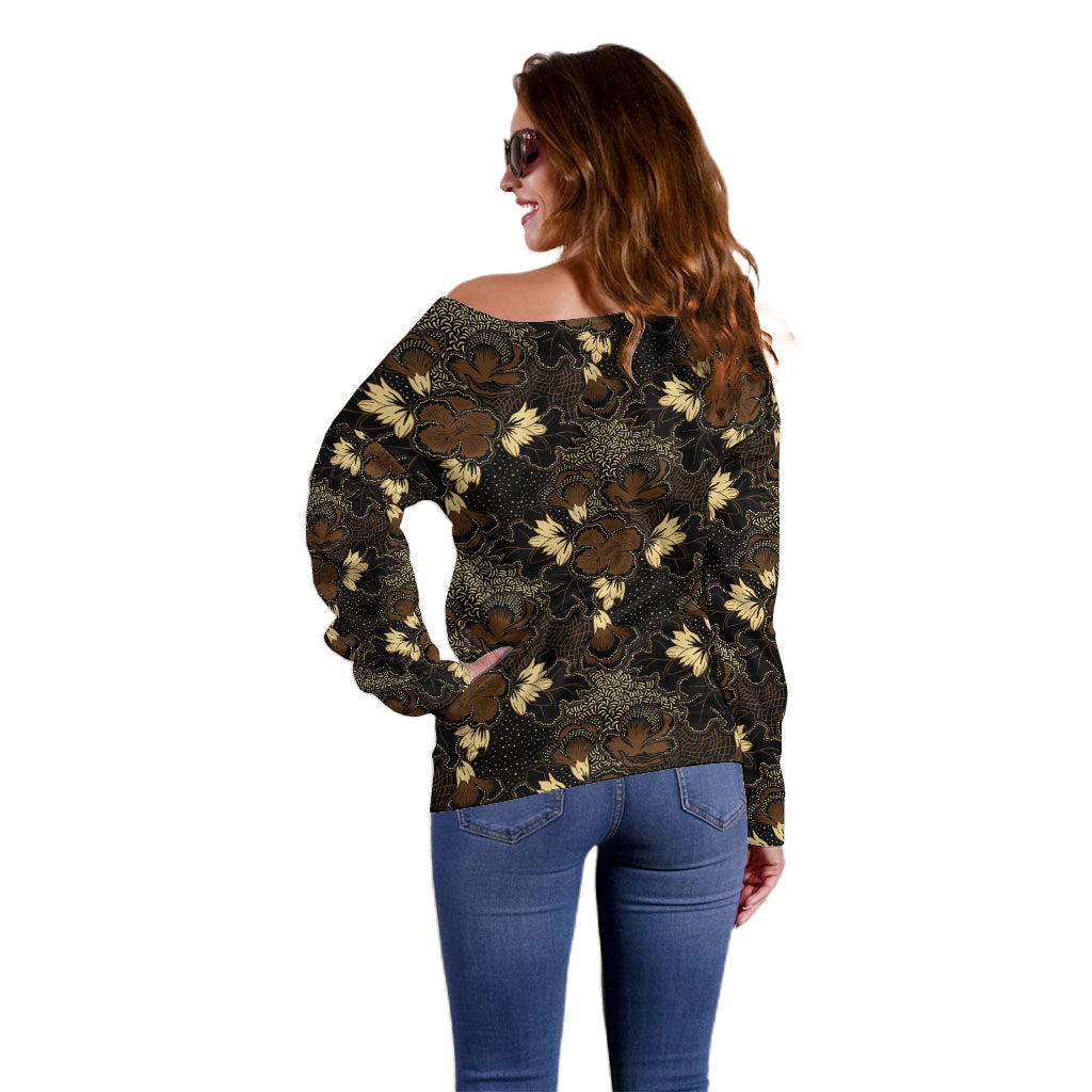 Javanese Batik Semen Off Shoulder Sweater Indonesian Traditional Pattern