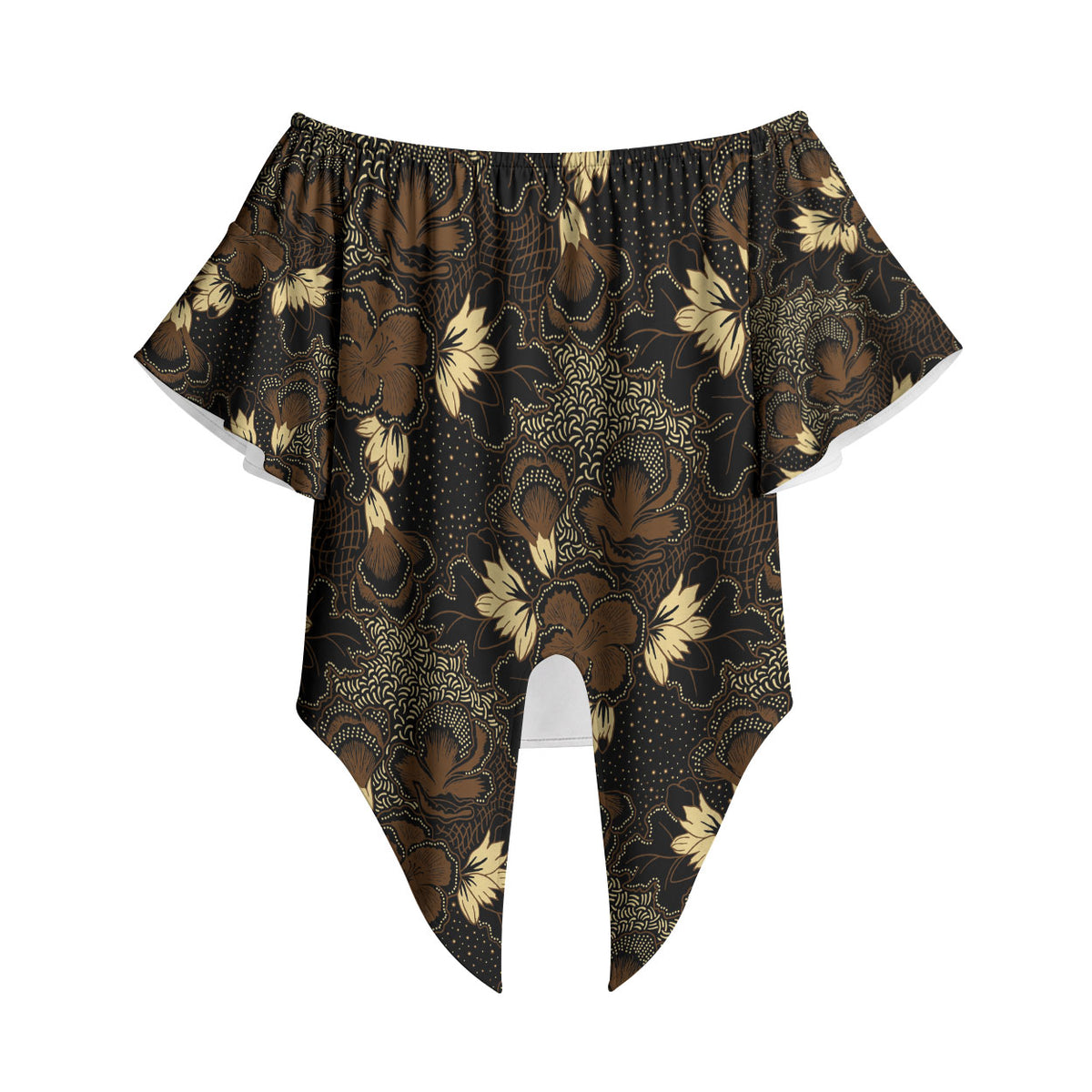 Javanese Batik Semen Off Shoulder Wrap Waist Top Indonesian Traditional Pattern LT01 Black - Polynesian Pride