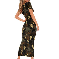 Javanese Batik Semen Short Sleeve Bodycon Dress Indonesian Traditional Pattern