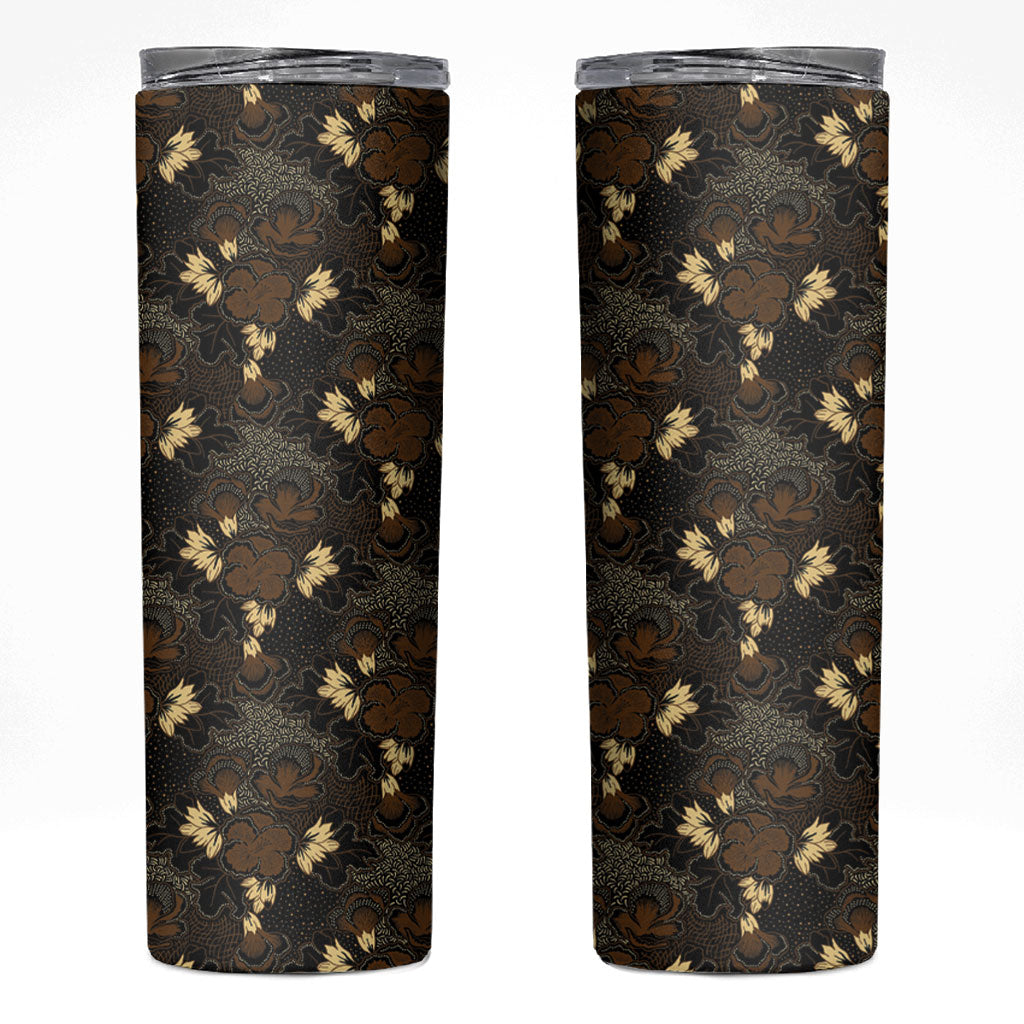 Javanese Batik Semen Skinny Tumbler Indonesian Traditional Pattern LT01 Black - Polynesian Pride