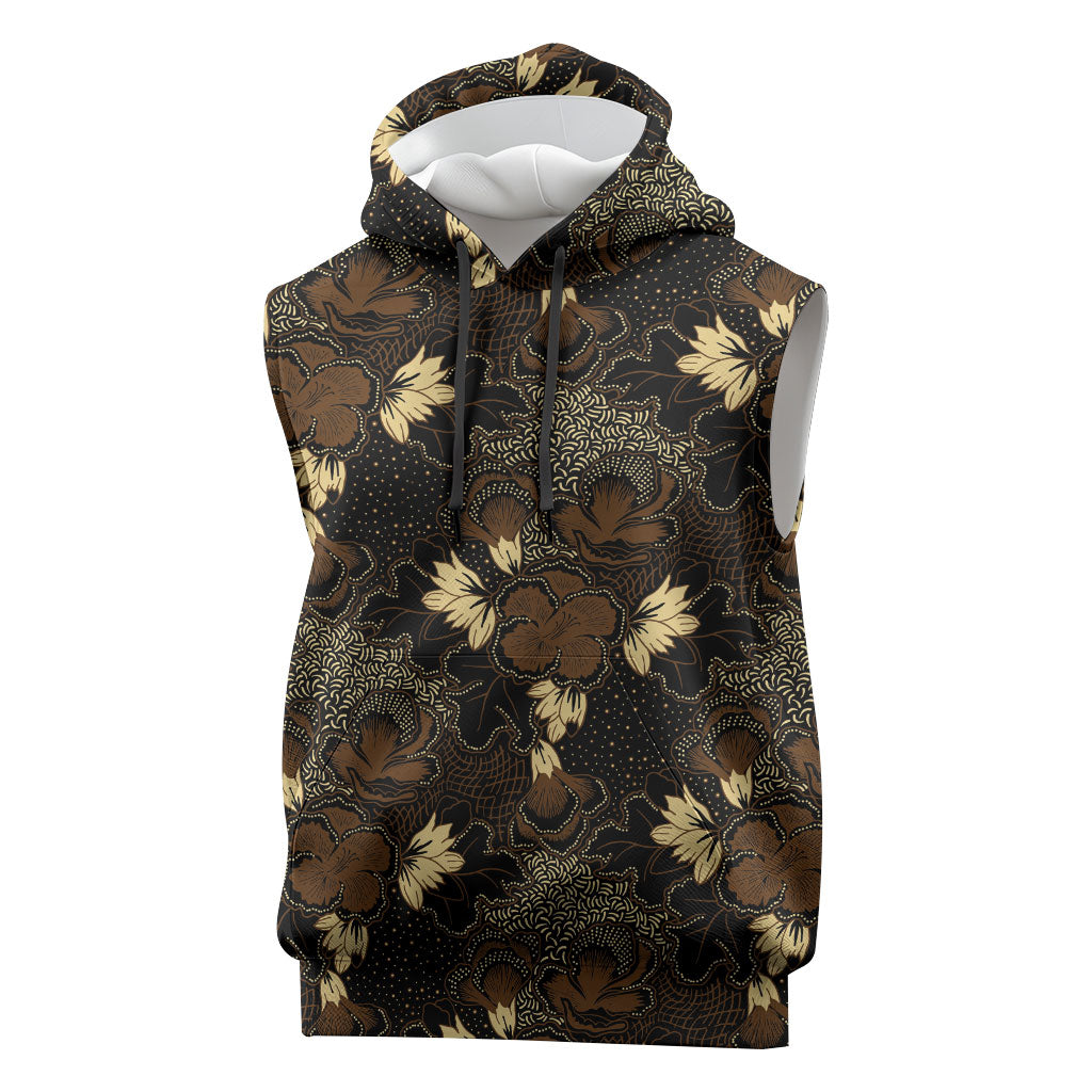 Javanese Batik Semen Sleeveless Hoodie Indonesian Traditional Pattern LT01 Black - Polynesian Pride