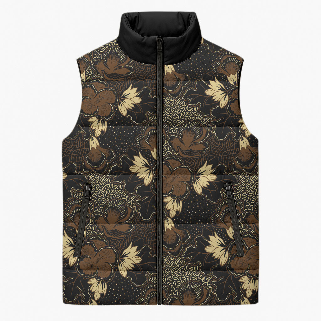 Javanese Batik Semen Sleeveless Puffer Jacket Indonesian Traditional Pattern LT01 Unisex Black - Polynesian Pride