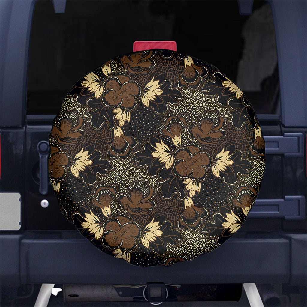 Javanese Batik Semen Spare Tire Cover Indonesian Traditional Pattern LT01 No hole Black - Polynesian Pride