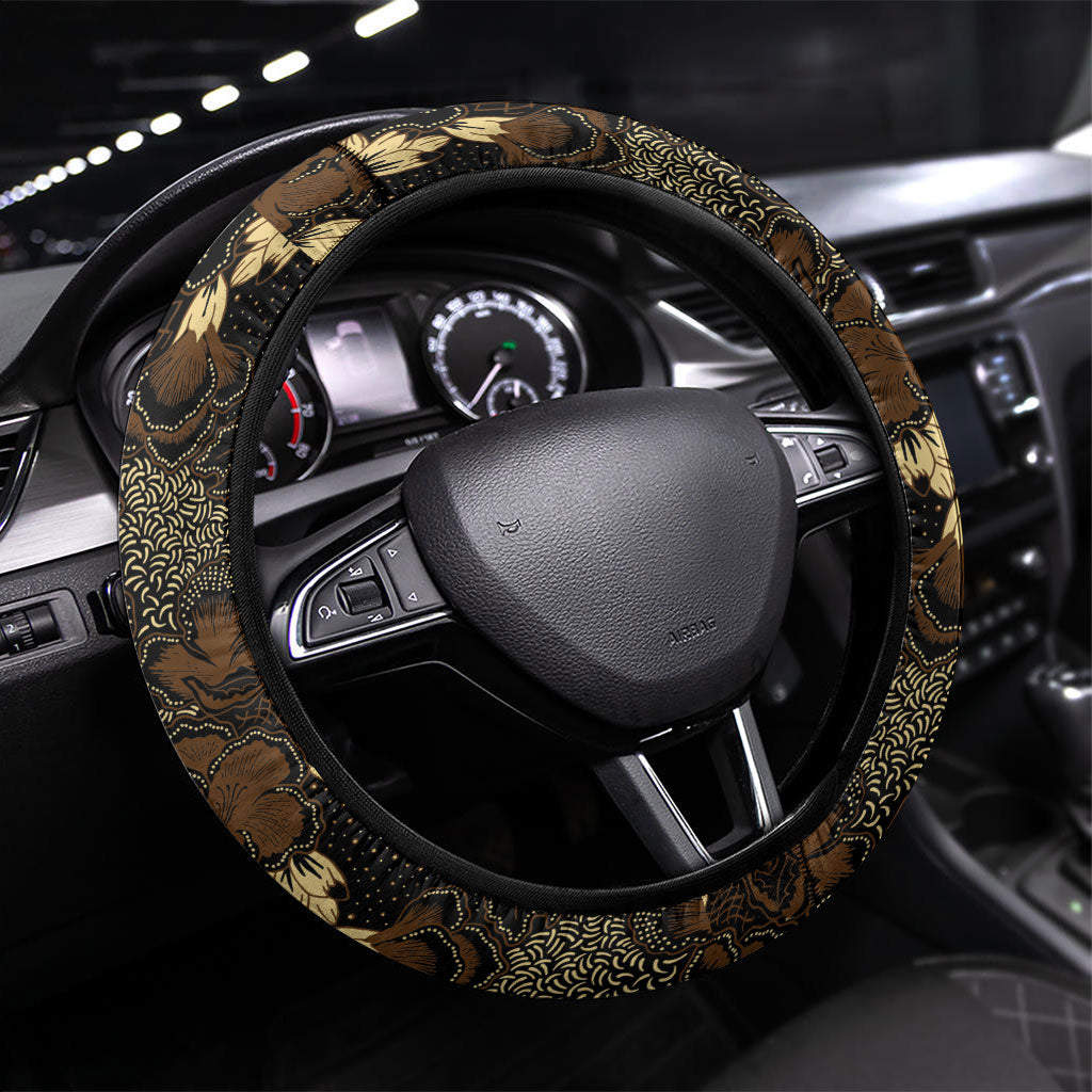 Javanese Batik Semen Steering Wheel Cover Indonesian Traditional Pattern LT01 Universal Fit Black - Polynesian Pride
