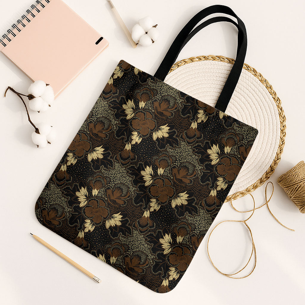 Javanese Batik Semen Tote Bag Indonesian Traditional Pattern LT01 Black Strap One Size Black - Polynesian Pride