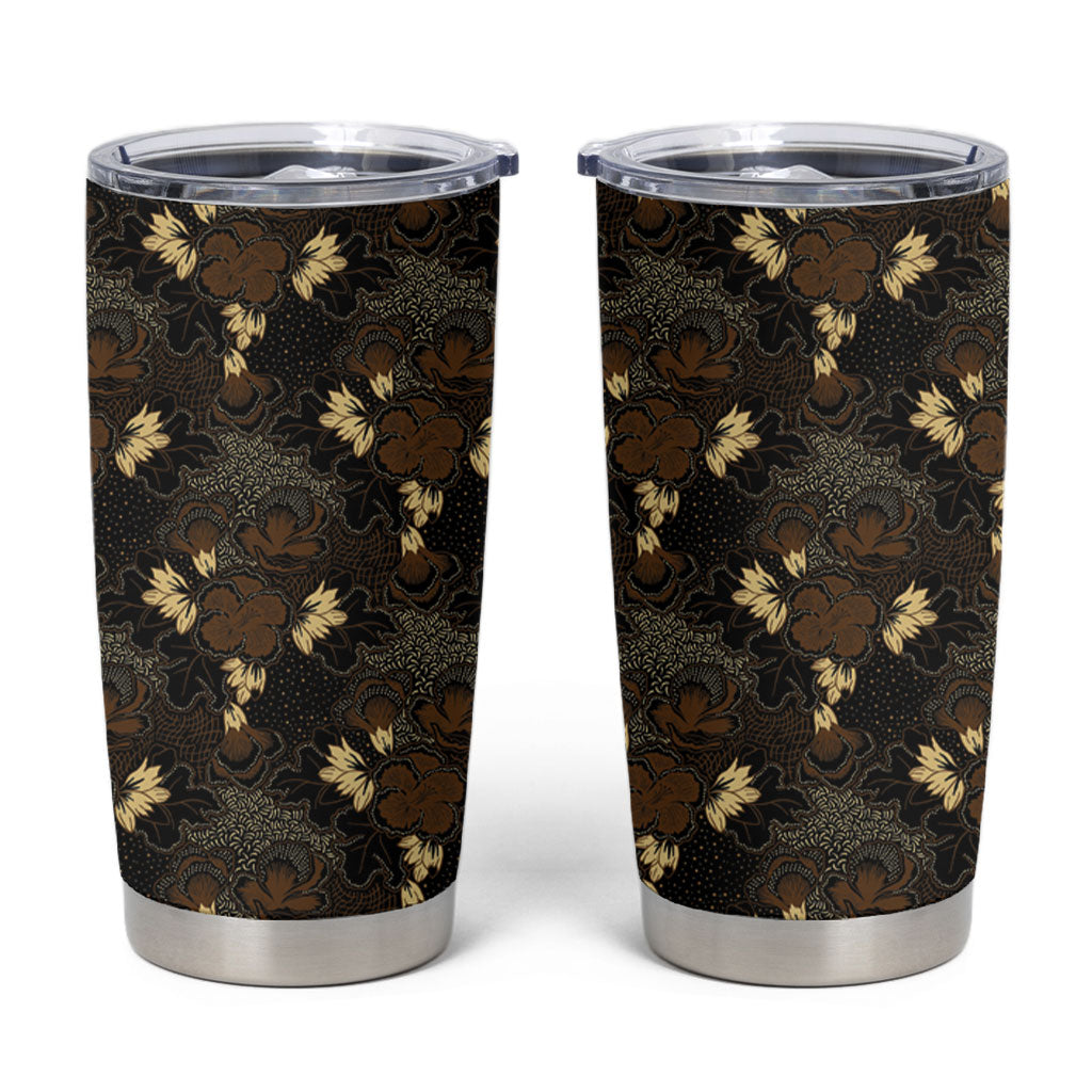 Javanese Batik Semen Tumbler Cup Indonesian Traditional Pattern LT01 Black - Polynesian Pride