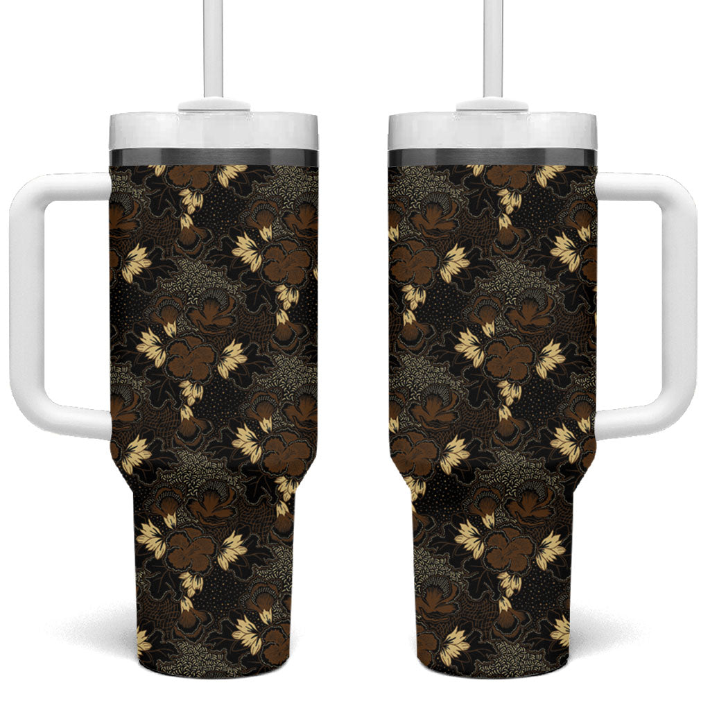Javanese Batik Semen Tumbler With Handle Indonesian Traditional Pattern LT01 One Size: 40 oz Black - Polynesian Pride