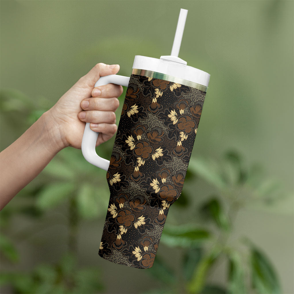 Javanese Batik Semen Tumbler With Handle Indonesian Traditional Pattern LT01 - Polynesian Pride