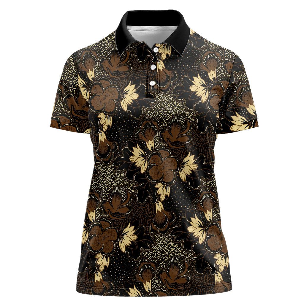 Javanese Batik Semen Women Polo Shirt Indonesian Traditional Pattern LT01 Female Black - Polynesian Pride