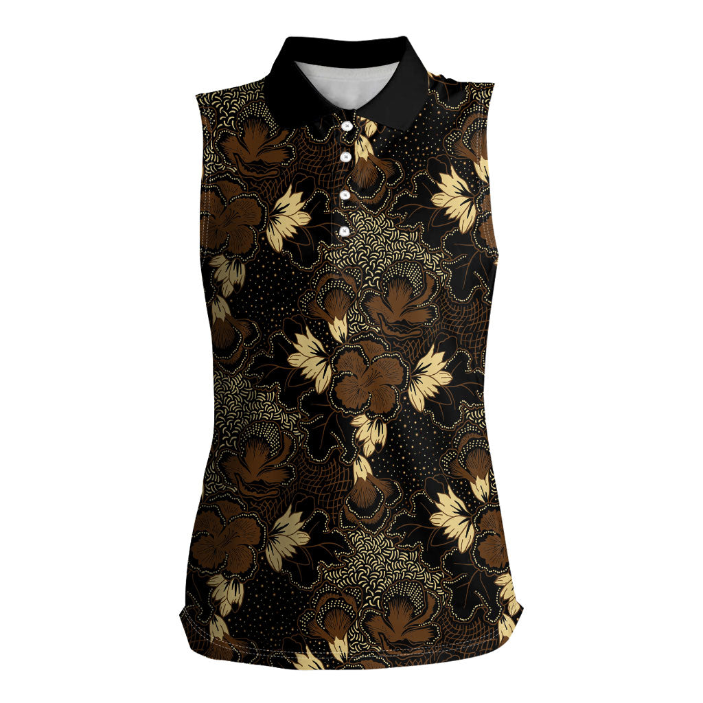 Javanese Batik Semen Women Sleeveless Polo Shirt Indonesian Traditional Pattern LT01 Female Black - Polynesian Pride