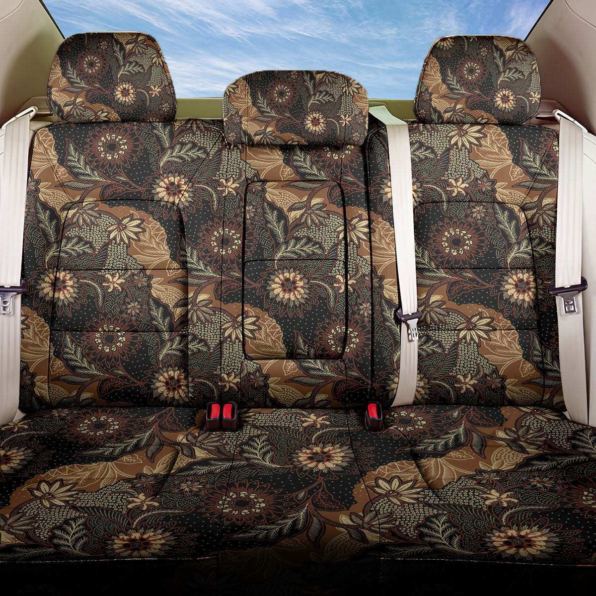 Batik Pedalaman Semen Lereng Style Back Car Seat Cover Indonesian Traditional Pattern LT01 One Size Black - Polynesian Pride