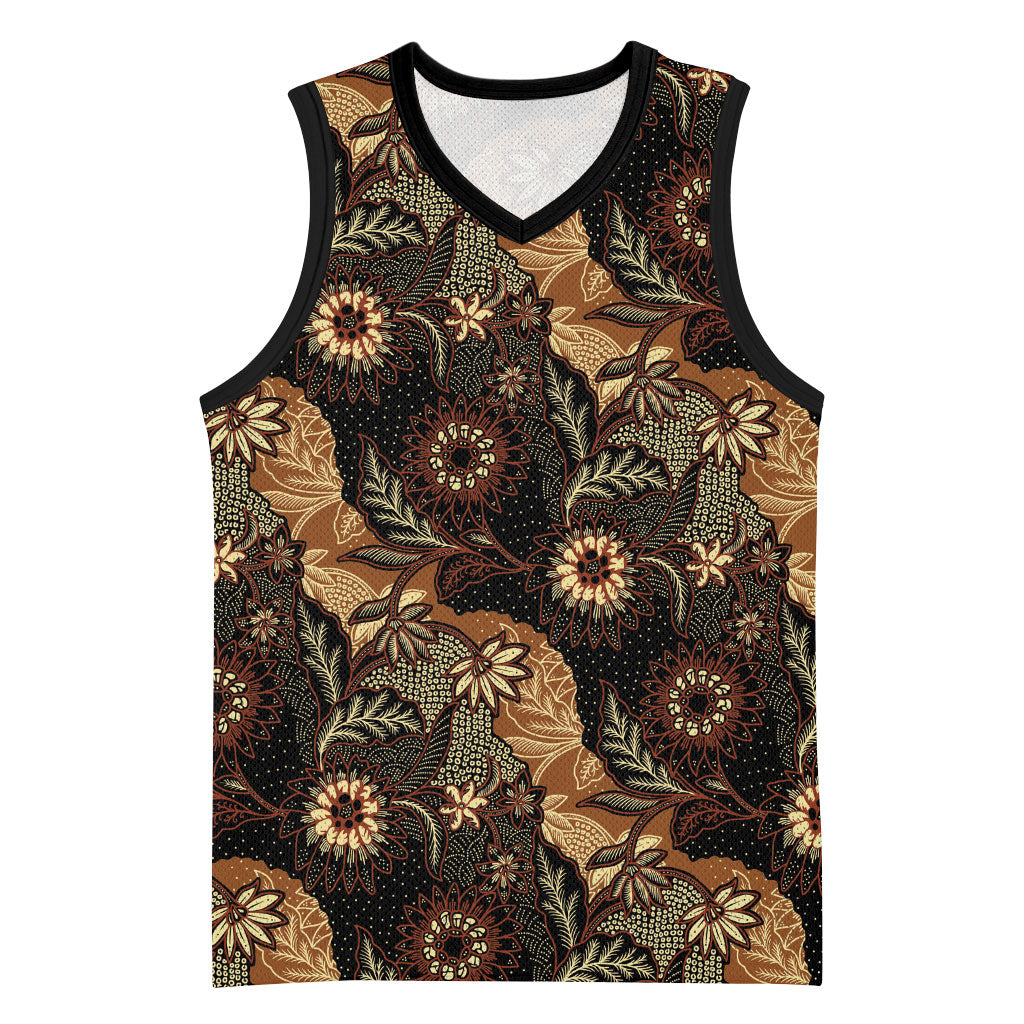 Batik Pedalaman Semen Lereng Style Basketball Jersey Indonesian Traditional Pattern LT01 Unisex Black - Polynesian Pride
