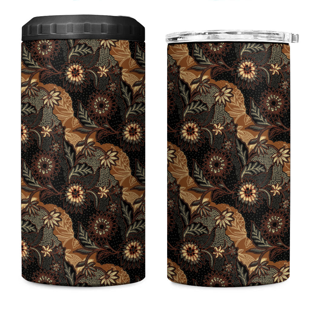 Batik Pedalaman Semen Lereng Style 4 in 1 Can Cooler Tumbler Indonesian Traditional Pattern LT01 One Size: 16 oz Black - Polynesian Pride