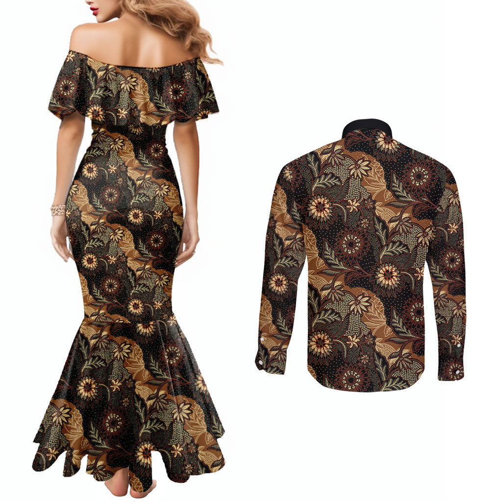Batik Pedalaman Semen Lereng Style Couples Matching Mermaid Dress and Long Sleeve Button Shirt Indonesian Traditional Pattern LT01 - Polynesian Pride