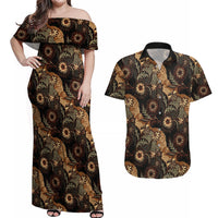 Batik Pedalaman Semen Lereng Style Couples Matching Off Shoulder Maxi Dress and Hawaiian Shirt Indonesian Traditional Pattern LT01 Black - Polynesian Pride
