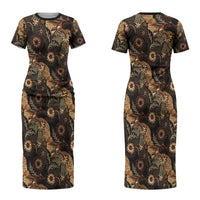 Batik Pedalaman Semen Lereng Style Couples Matching Short Sleeve Bodycon Dress and Hawaiian Shirt Indonesian Traditional Pattern LT01 - Polynesian Pride