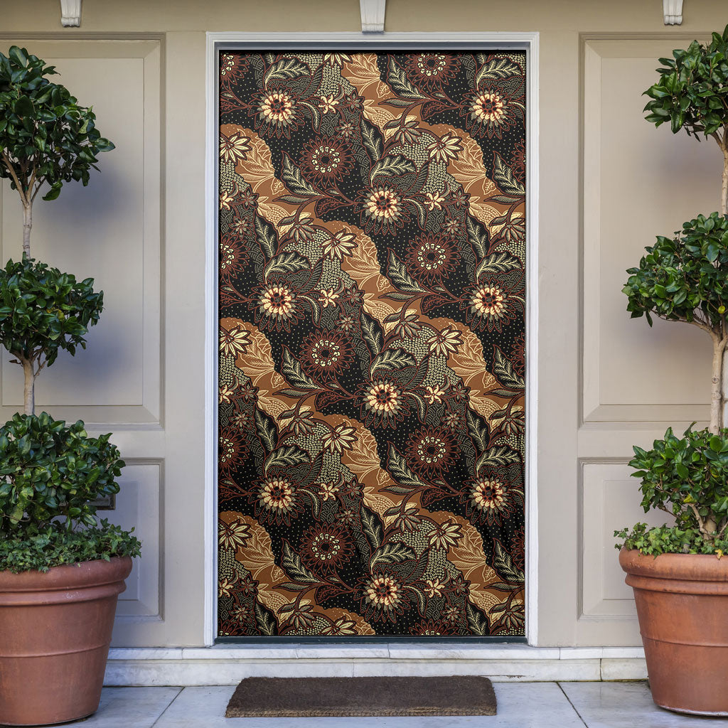 Batik Pedalaman Semen Lereng Style Door Cover Indonesian Traditional Pattern LT01 Black - Polynesian Pride