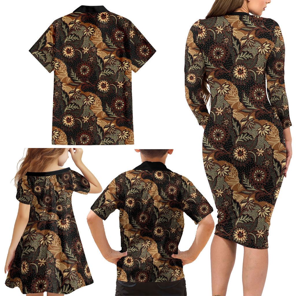 Batik Pedalaman Semen Lereng Style Family Matching Long Sleeve Bodycon Dress and Hawaiian Shirt Indonesian Traditional Pattern LT01 - Polynesian Pride