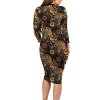 Batik Pedalaman Semen Lereng Style Family Matching Long Sleeve Bodycon Dress and Hawaiian Shirt Indonesian Traditional Pattern LT01 - Polynesian Pride