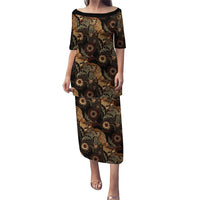 Batik Pedalaman Semen Lereng Style Family Matching Puletasi and Hawaiian Shirt Indonesian Traditional Pattern LT01 Mom's Dress Black - Polynesian Pride
