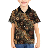 Batik Pedalaman Semen Lereng Style Family Matching Short Sleeve Bodycon Dress and Hawaiian Shirt Indonesian Traditional Pattern LT01 Son's Shirt Black - Polynesian Pride