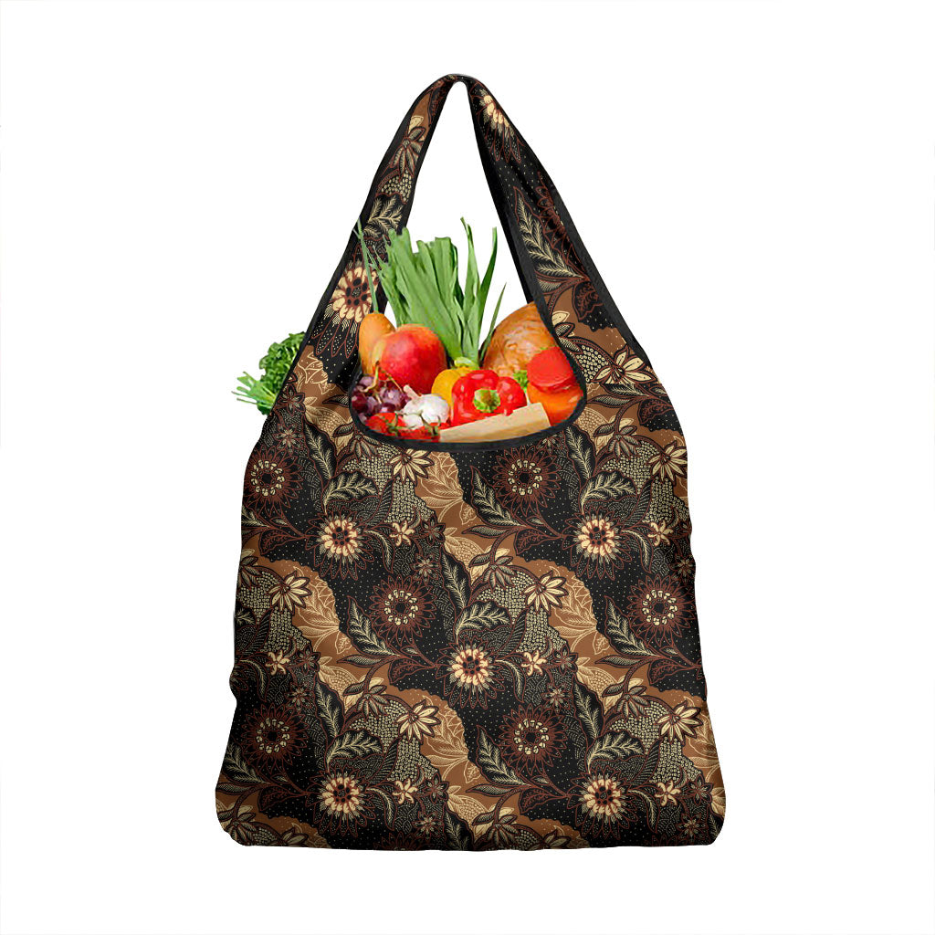 Batik Pedalaman Semen Lereng Style Grocery Bag Indonesian Traditional Pattern LT01 1-pack One Size Black - Polynesian Pride