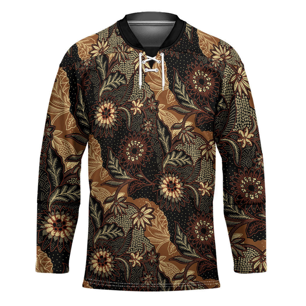 Batik Pedalaman Semen Lereng Style Hockey Jersey Indonesian Traditional Pattern LT01 Unisex Black - Polynesian Pride