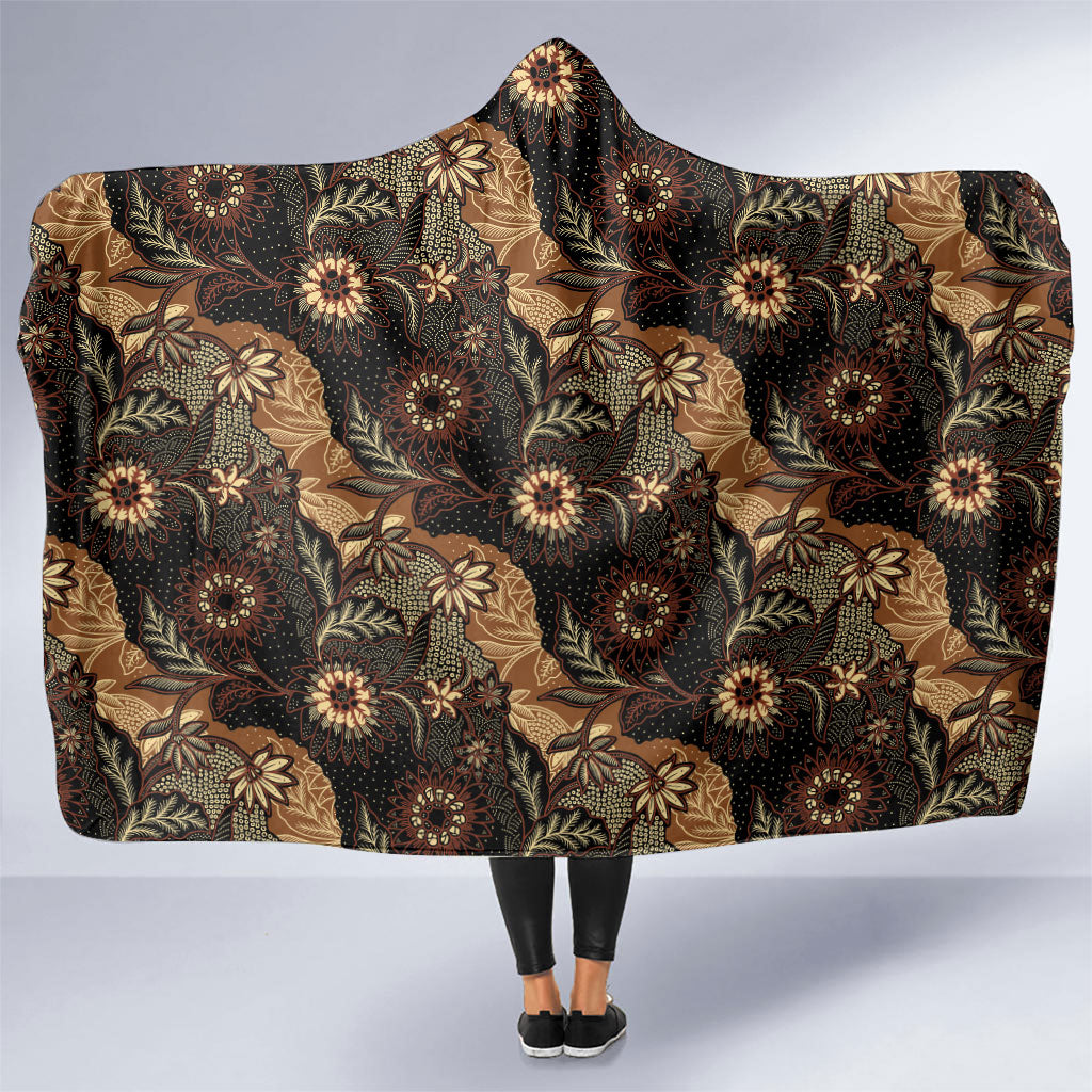 Batik Pedalaman Semen Lereng Style Hooded Blanket Indonesian Traditional Pattern LT01 One Size Black - Polynesian Pride