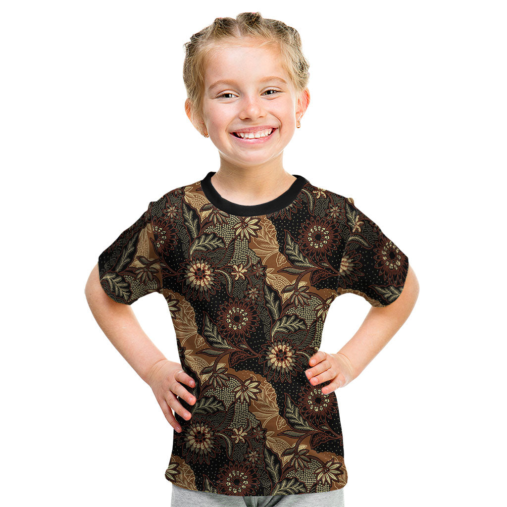 Batik Pedalaman Semen Lereng Style Kid T Shirt Indonesian Traditional Pattern LT01 Black - Polynesian Pride
