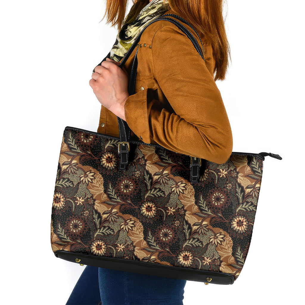 Batik Pedalaman Semen Lereng Style Leather Tote Bag Indonesian Traditional Pattern LT01 Black - Polynesian Pride