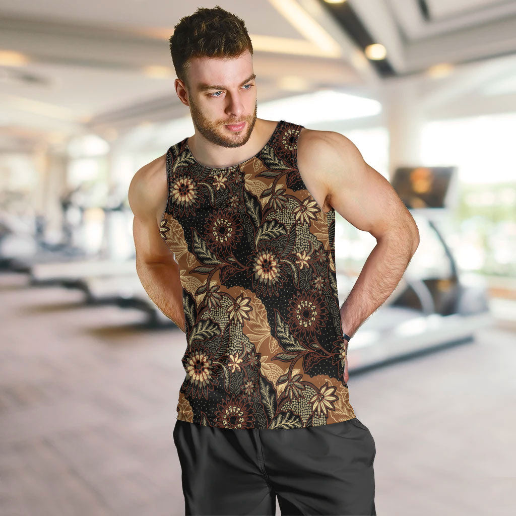 Batik Pedalaman Semen Lereng Style Men Tank Top Indonesian Traditional Pattern LT01 Black - Polynesian Pride