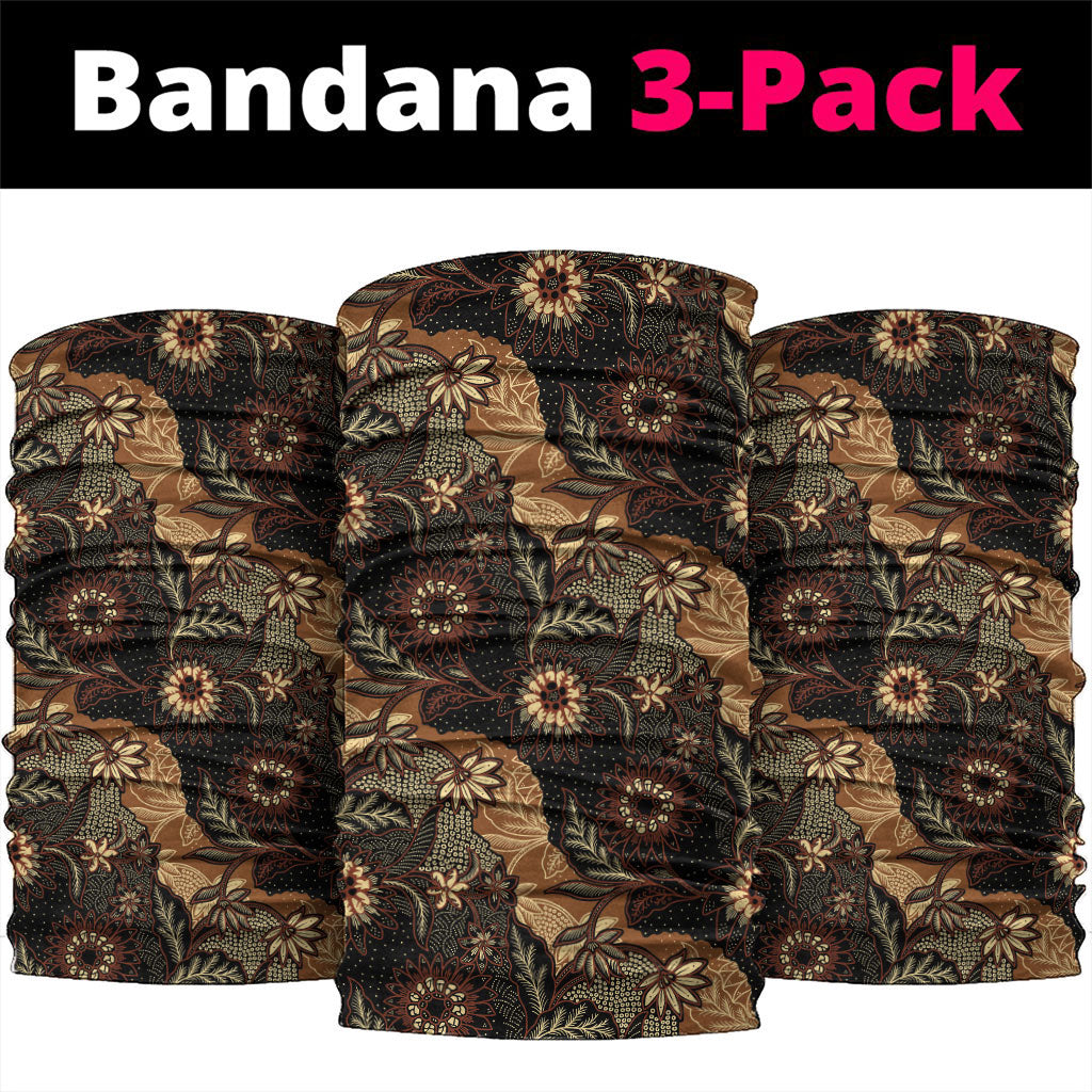 Batik Pedalaman Semen Lereng Style Neck Gaiter Indonesian Traditional Pattern LT01 package One Size: 25*50cm Black - Polynesian Pride