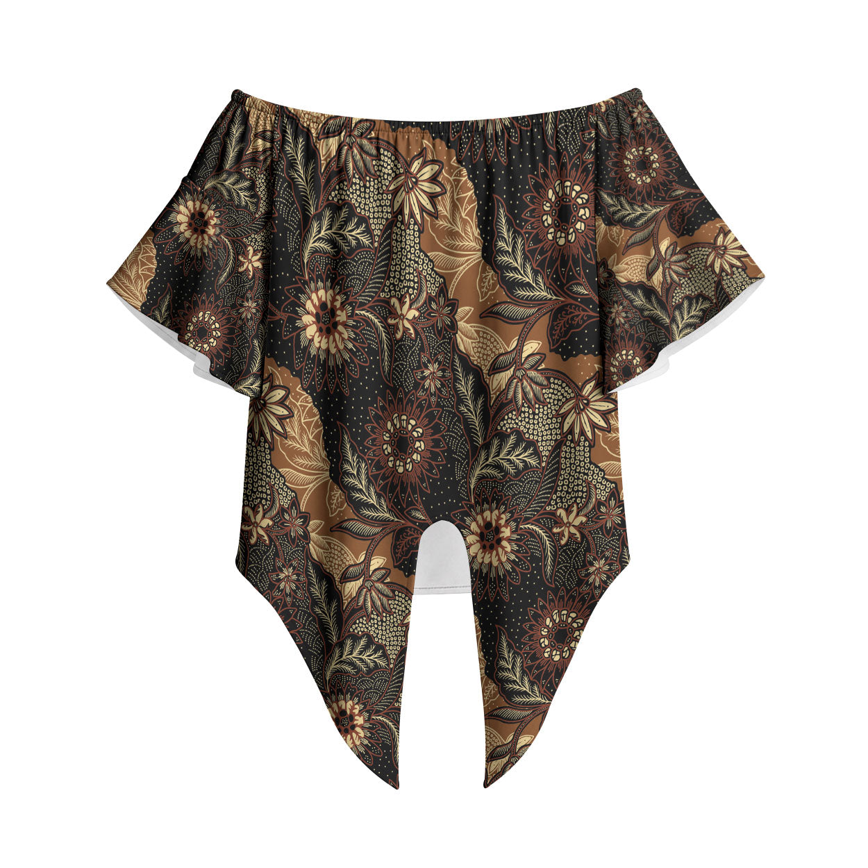 Batik Pedalaman Semen Lereng Style Off Shoulder Wrap Waist Top Indonesian Traditional Pattern LT01 Black - Polynesian Pride