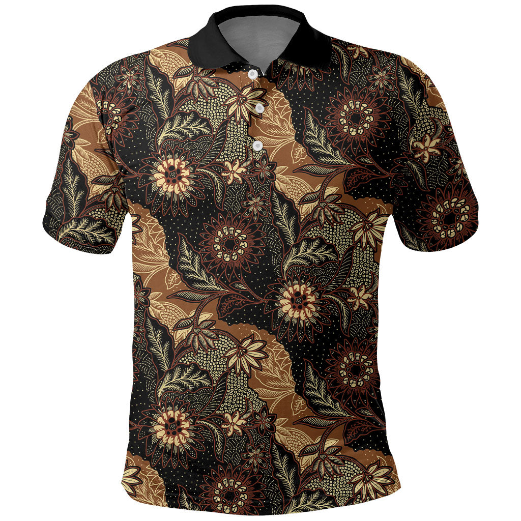 Batik Pedalaman Semen Lereng Style Polo Shirt Indonesian Traditional Pattern LT01 Black - Polynesian Pride