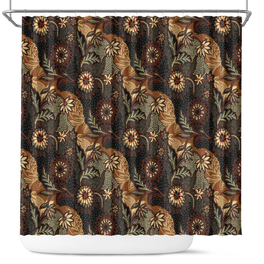 Batik Pedalaman Semen Lereng Style Shower Curtain Indonesian Traditional Pattern LT01 Black - Polynesian Pride