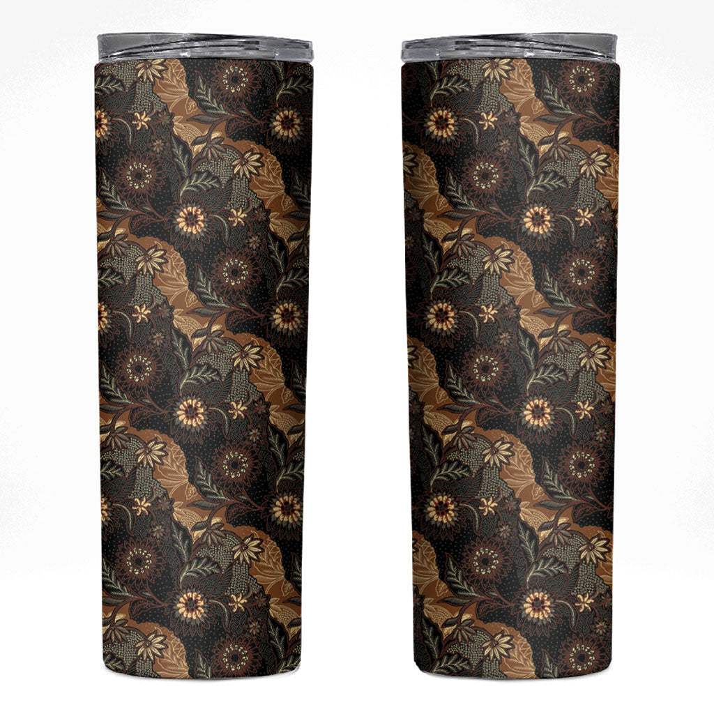 Batik Pedalaman Semen Lereng Style Skinny Tumbler Indonesian Traditional Pattern LT01 Black - Polynesian Pride