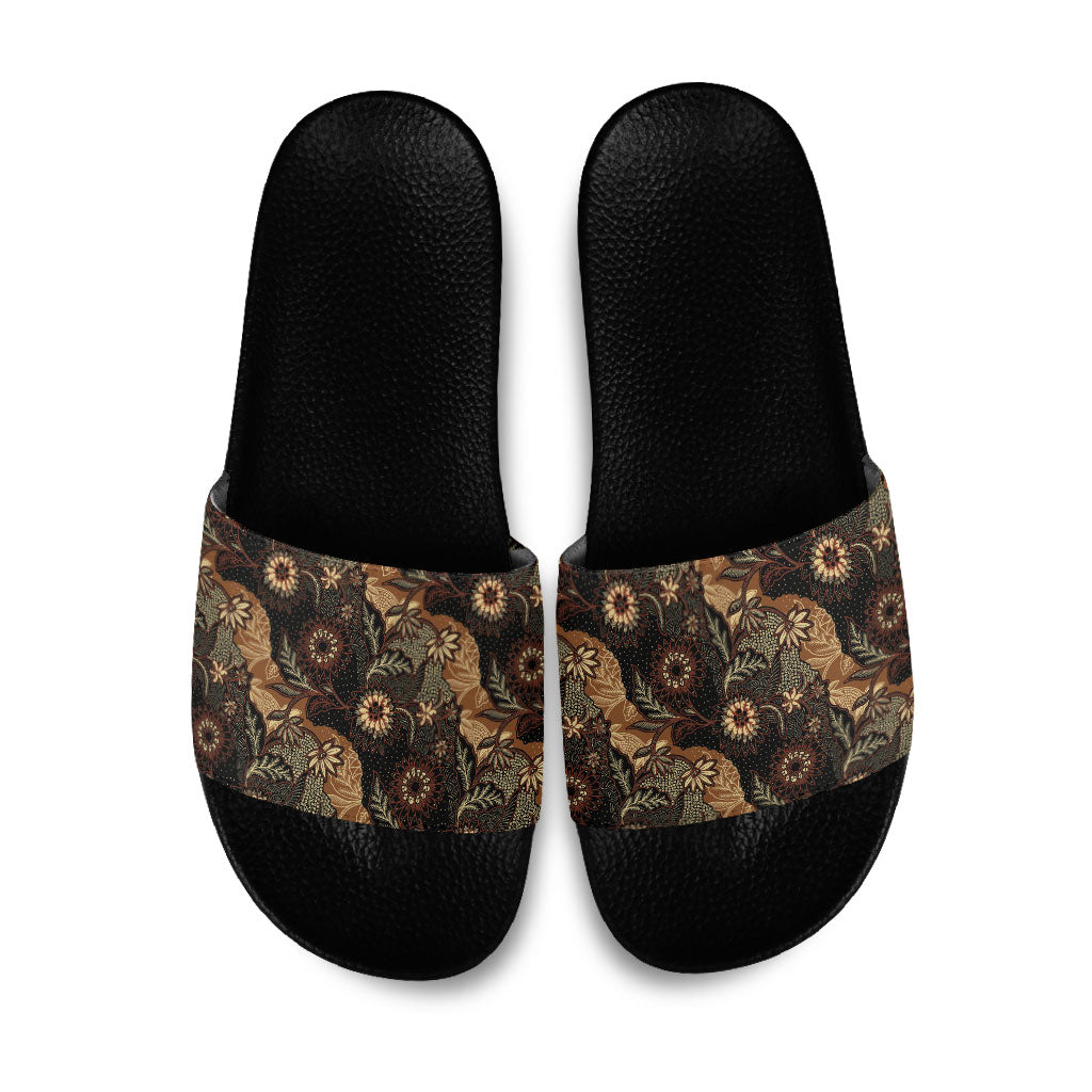 Batik Pedalaman Semen Lereng Style Slide Sandals Indonesian Traditional Pattern LT01 Black - Polynesian Pride