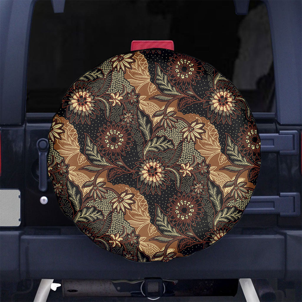 Batik Pedalaman Semen Lereng Style Spare Tire Cover Indonesian Traditional Pattern LT01 No hole Black - Polynesian Pride