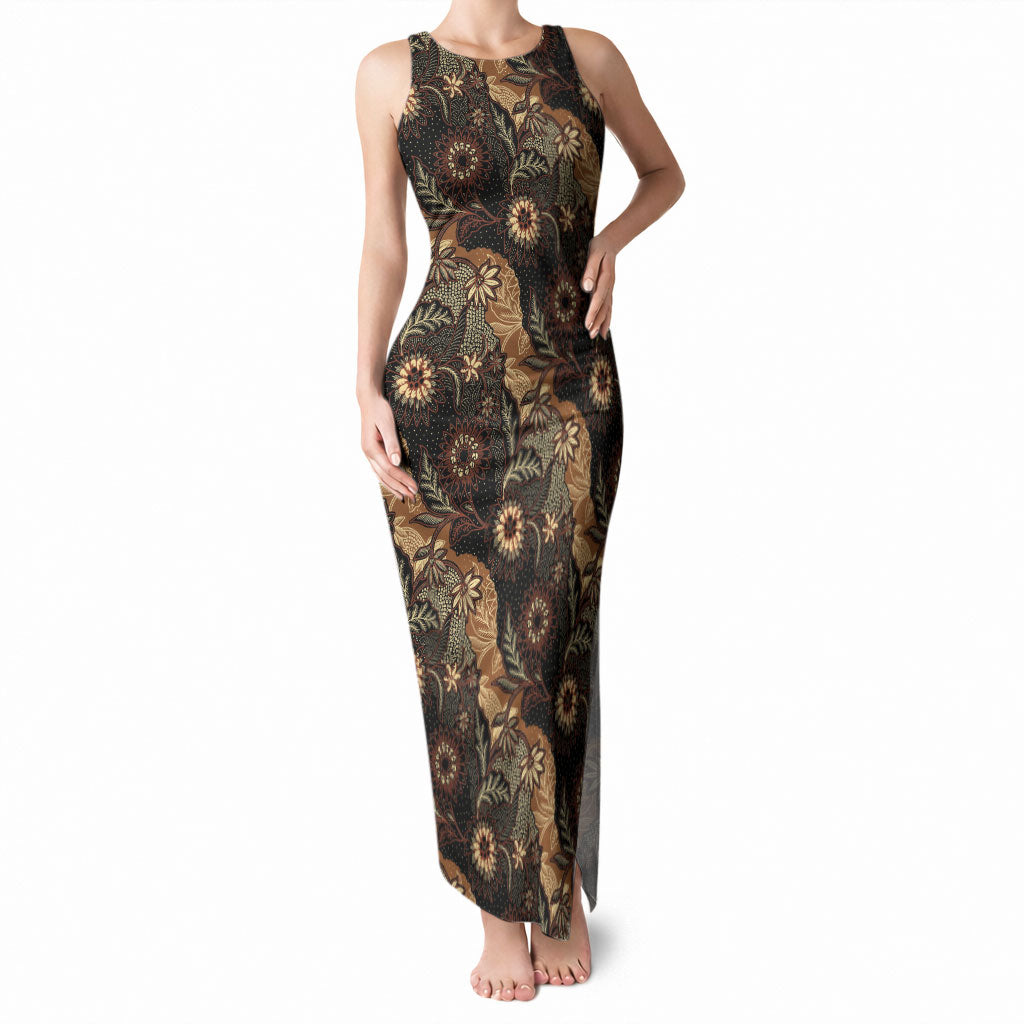 Batik Pedalaman Semen Lereng Style Tank Maxi Dress Indonesian Traditional Pattern LT01 Women Black - Polynesian Pride