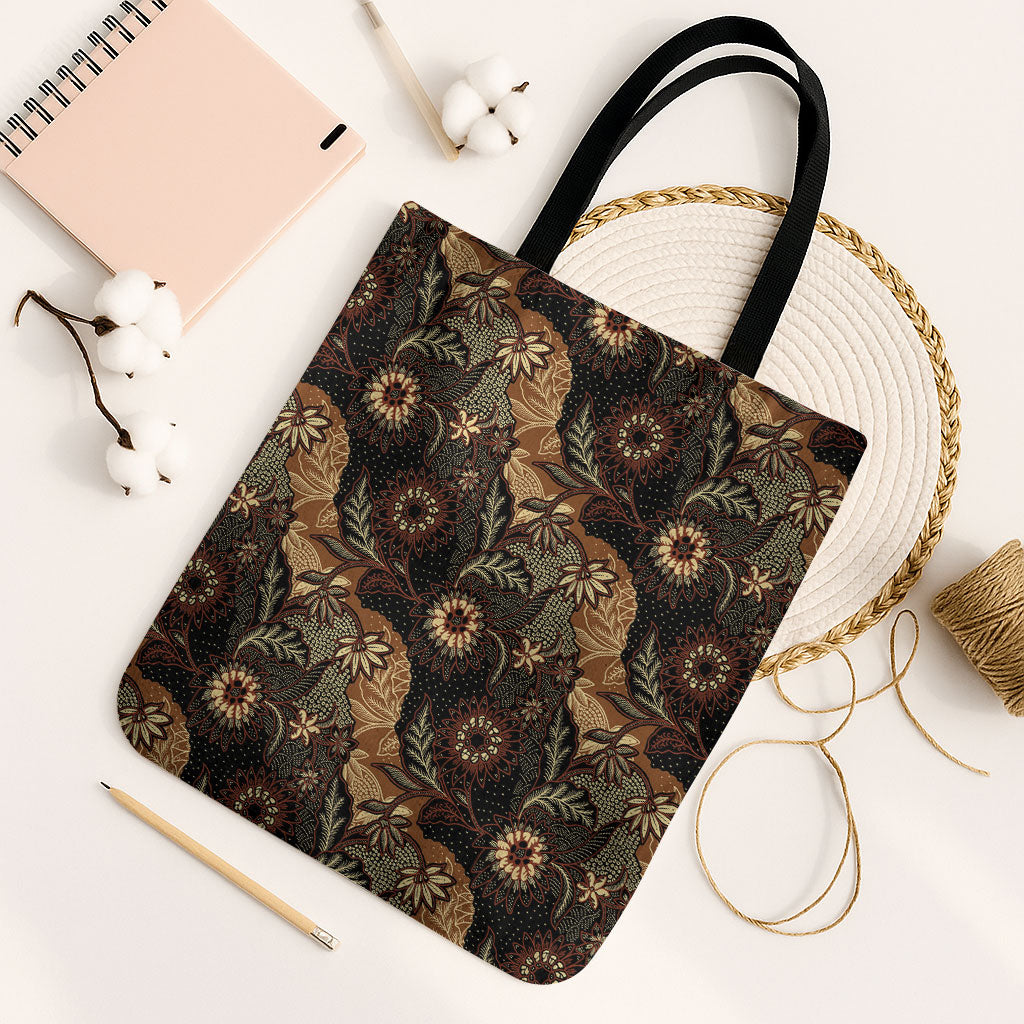 Batik Pedalaman Semen Lereng Style Tote Bag Indonesian Traditional Pattern LT01 Black Strap One Size Black - Polynesian Pride