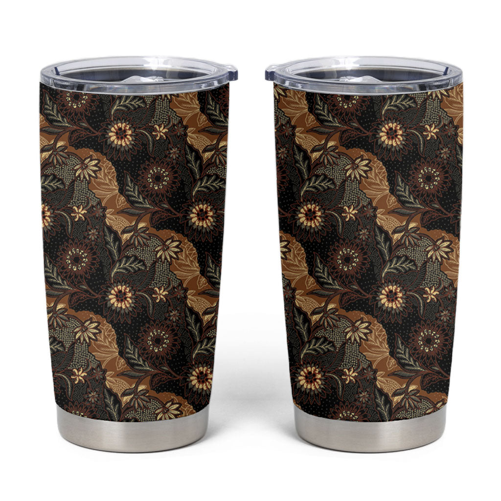 Batik Pedalaman Semen Lereng Style Tumbler Cup Indonesian Traditional Pattern LT01 Black - Polynesian Pride