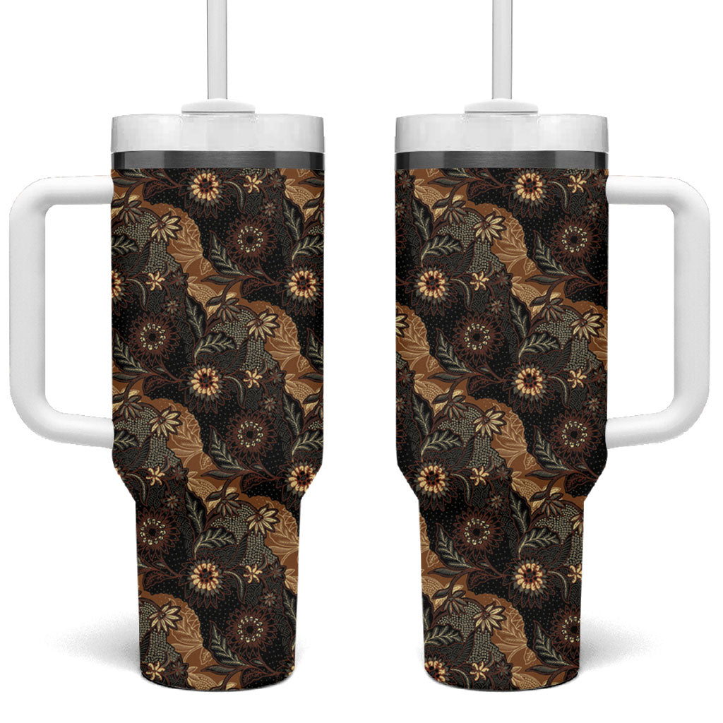 Batik Pedalaman Semen Lereng Style Tumbler With Handle Indonesian Traditional Pattern LT01 One Size: 40 oz Black - Polynesian Pride