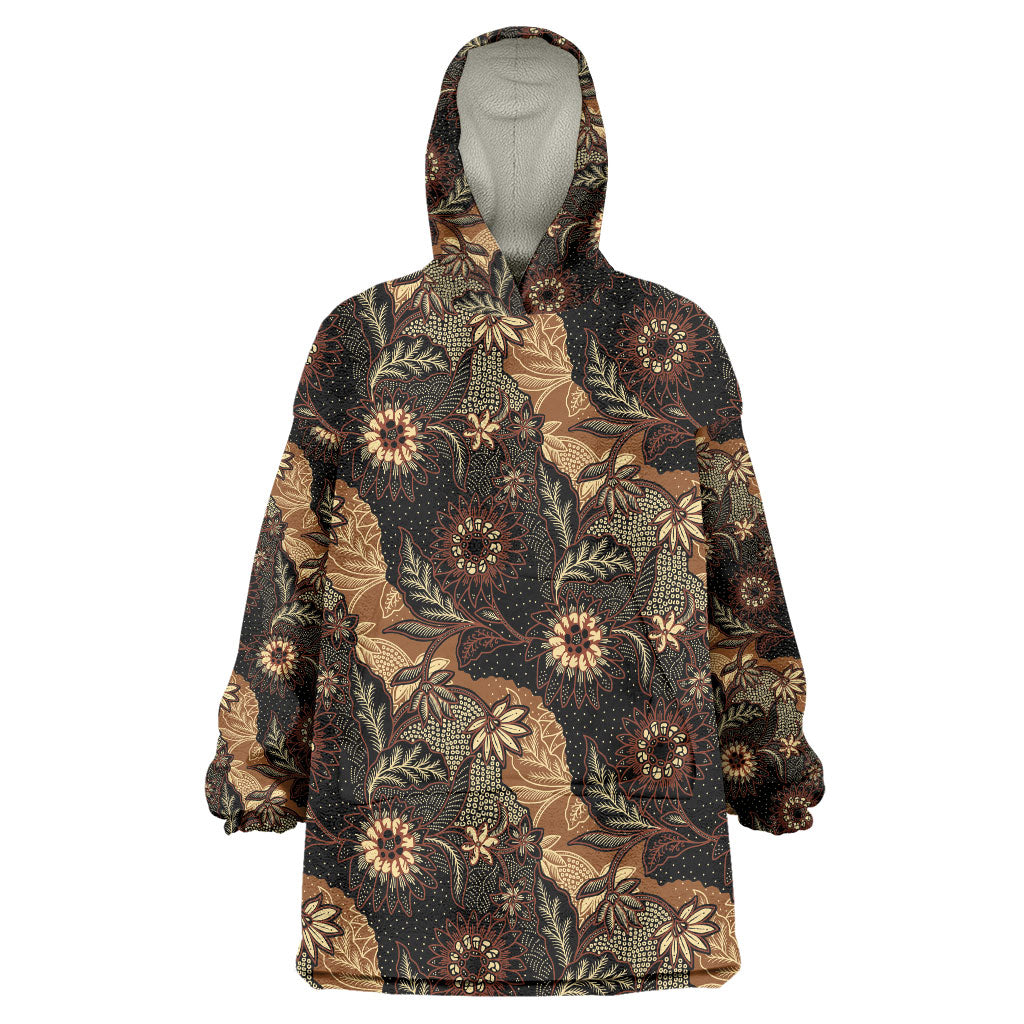 Batik Pedalaman Semen Lereng Style Wearable Blanket Hoodie Indonesian Traditional Pattern LT01 One Size Black - Polynesian Pride