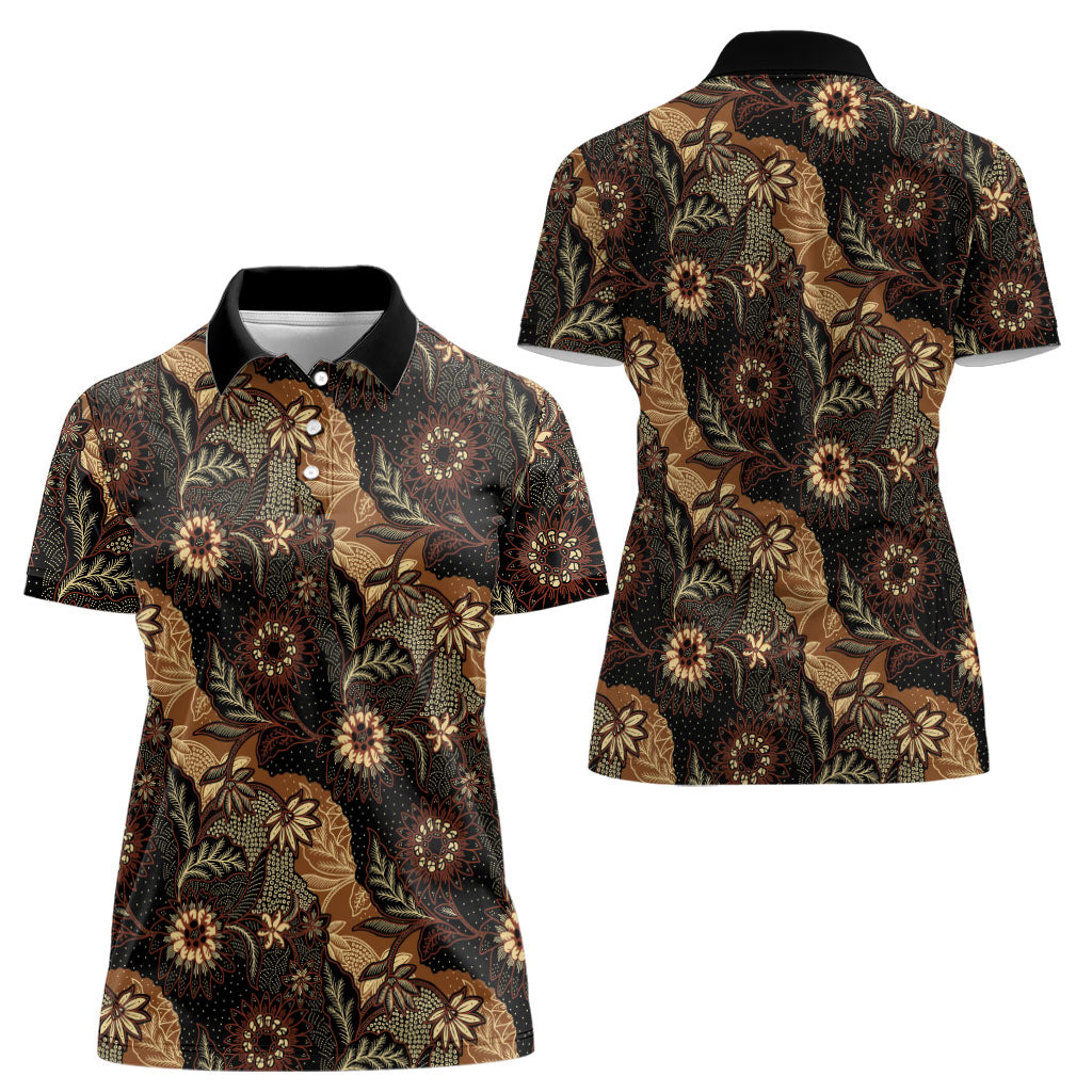 Batik Pedalaman Semen Lereng Style Women Polo Shirt Indonesian Traditional Pattern