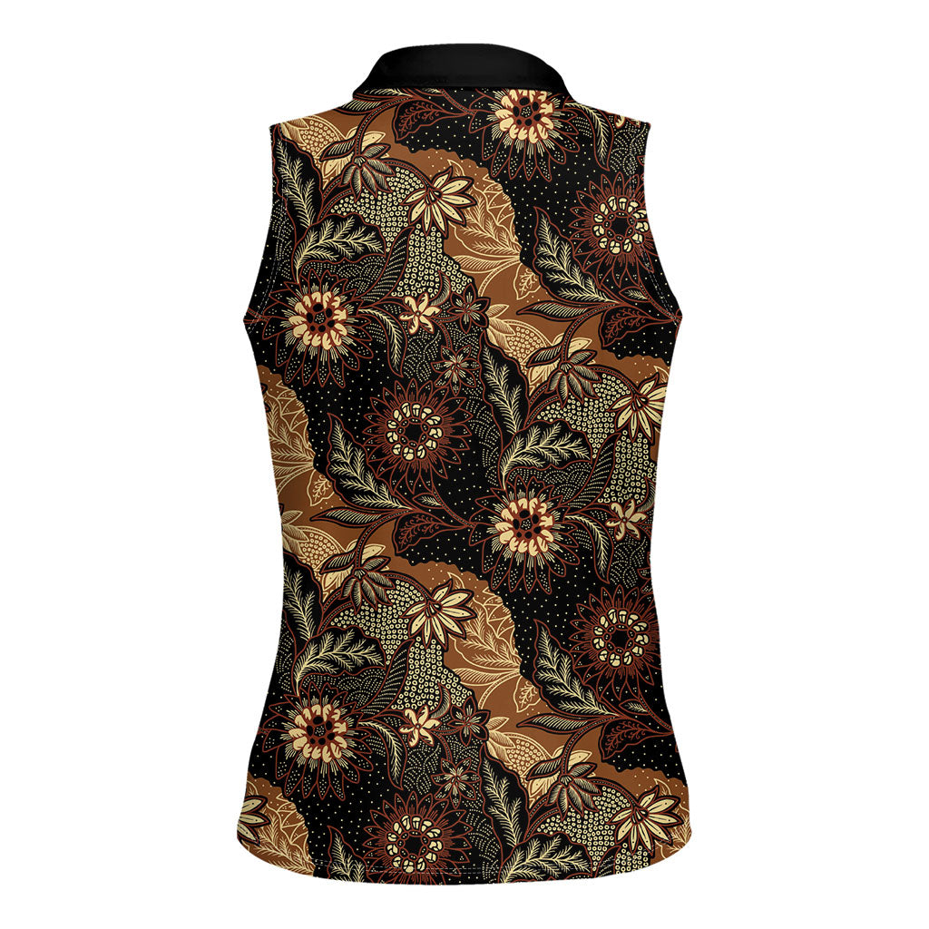 Batik Pedalaman Semen Lereng Style Women Sleeveless Polo Shirt Indonesian Traditional Pattern LT01 - Polynesian Pride