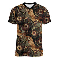 Batik Pedalaman Semen Lereng Style Women V-Neck T-Shirt Indonesian Traditional Pattern