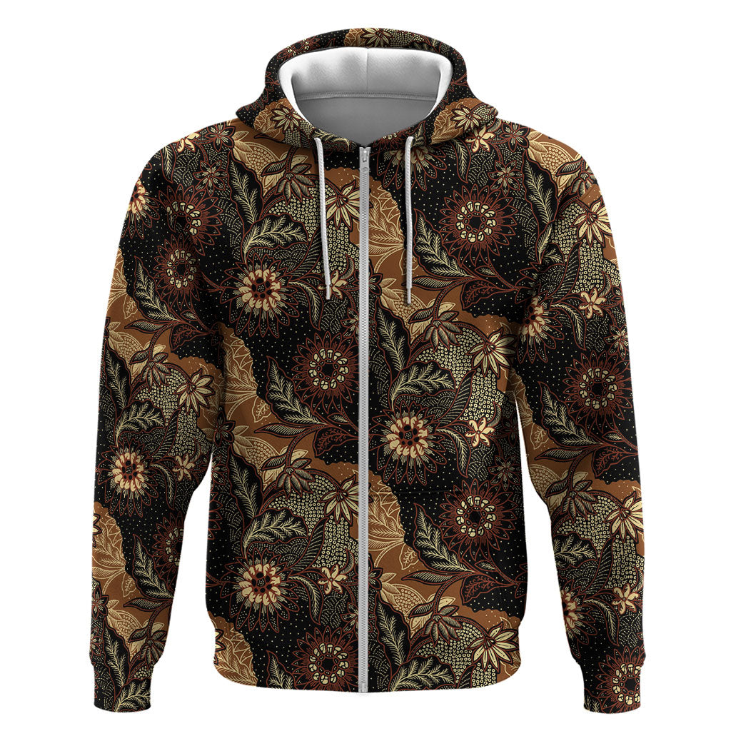 Batik Pedalaman Semen Lereng Style Zip Hoodie Indonesian Traditional Pattern LT01 Zip Hoodie Black - Polynesian Pride