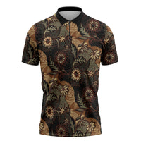 Batik Pedalaman Semen Lereng Style Zipper Polo Shirt Indonesian Traditional Pattern LT01 Black - Polynesian Pride