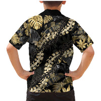 Gold Tropical Leaves Hawaii Mikioi Lei Family Matching Mermaid Dress and Hawaiian Shirt Luxury Stylized LT01 - Polynesian Pride
