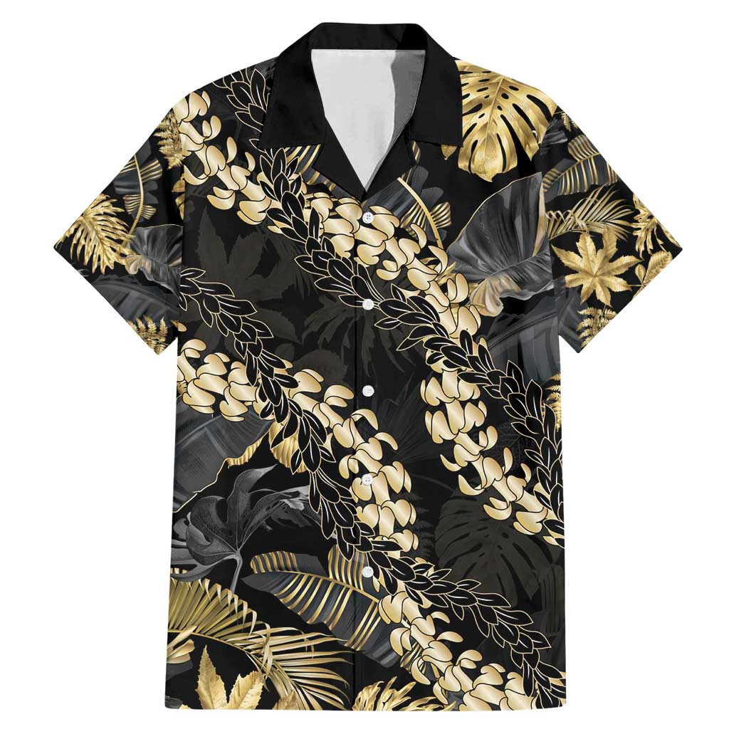 Gold Tropical Leaves Hawaii Mikioi Lei Family Matching Mermaid Dress and Hawaiian Shirt Luxury Stylized LT01 Dad's Shirt - Short Sleeve Gold - Polynesian Pride